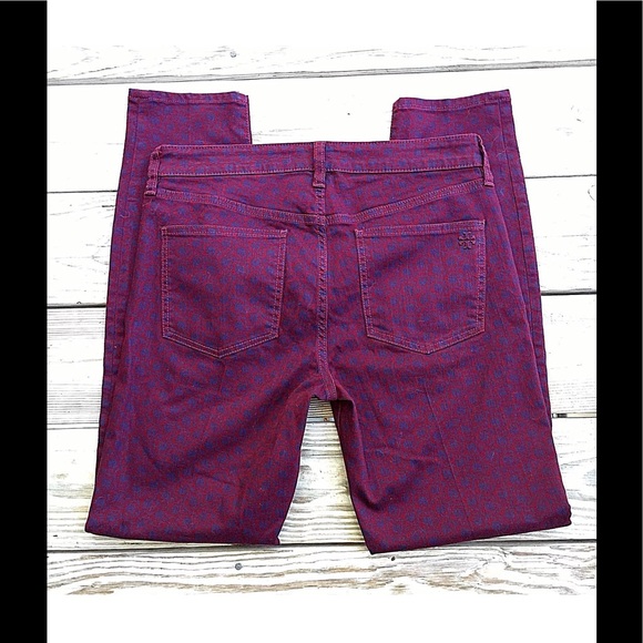 Tory Burch Printed Burgundy Hi Waist Skinny Jeans - Picture 2 of 5