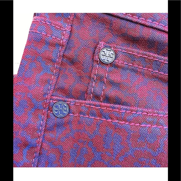 Tory Burch Printed Burgundy Hi Waist Skinny Jeans - Picture 3 of 5
