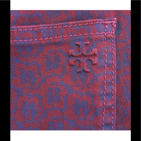 Tory Burch Printed Burgundy Hi Waist Skinny Jeans - Picture 4 of 5