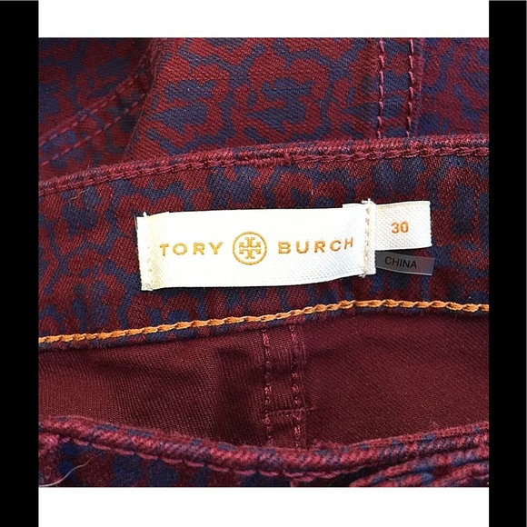 Tory Burch Printed Burgundy Hi Waist Skinny Jeans - Picture 5 of 5