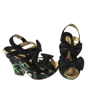 Irregular Choice black, green, and gold wedges!