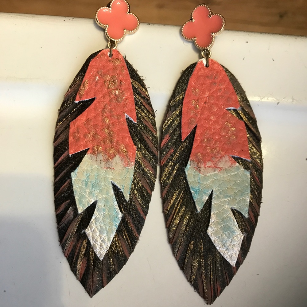 Hand made Leather Feather Earrings