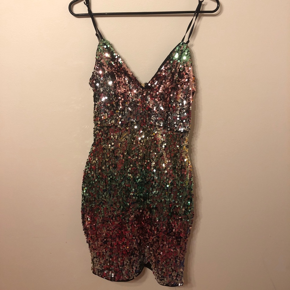 Sequined spaghetti strap dress