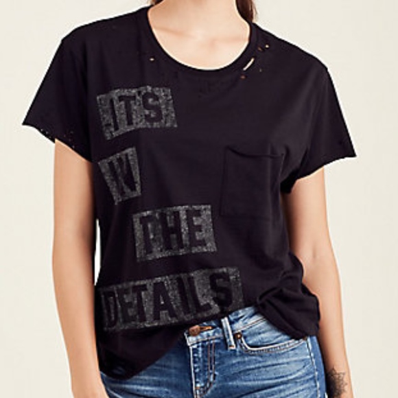 True Religion Tops - LAST 1! True Religion Distressed black pocket tee