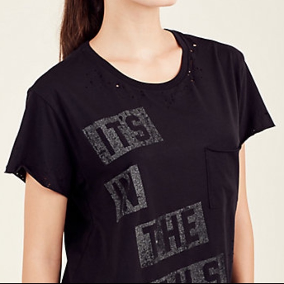LAST 1! True Religion Distressed black pocket tee - Picture 3 of 5