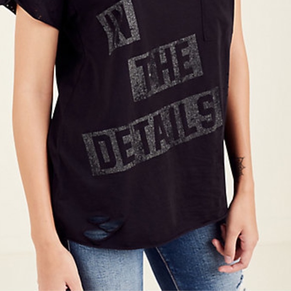 LAST 1! True Religion Distressed black pocket tee - Picture 2 of 5