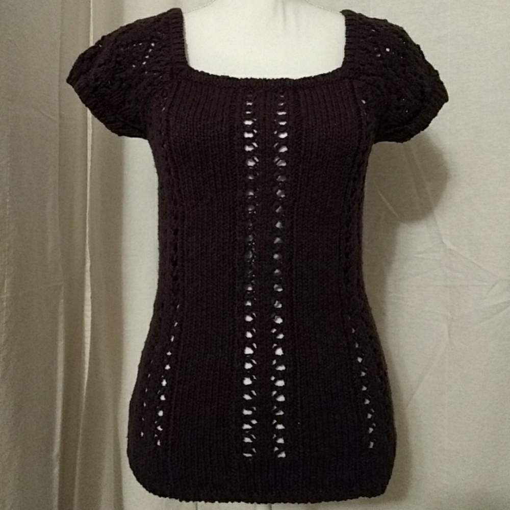 NWOT Plum Purple Crocheted Square Neck Sweater