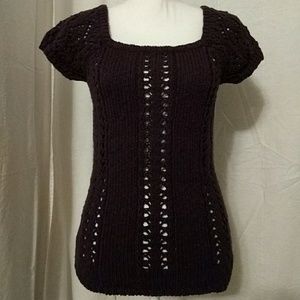 NWOT Plum Purple Crocheted Square Neck Sweater