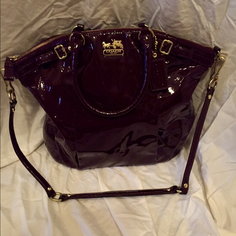 Plum patent leather tote & matching wallet