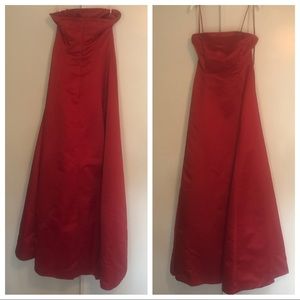 Red formal dress (wedding, prom, winter formal).