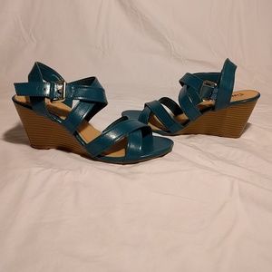 Fioni deep turquoise cross crossed wedge sandal