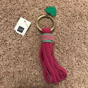 Gap Tassel Keychain, Pink with Teal Heart
