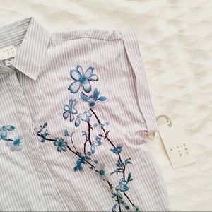 Blue Pin Striped Collared - Short Sleeve Blouse