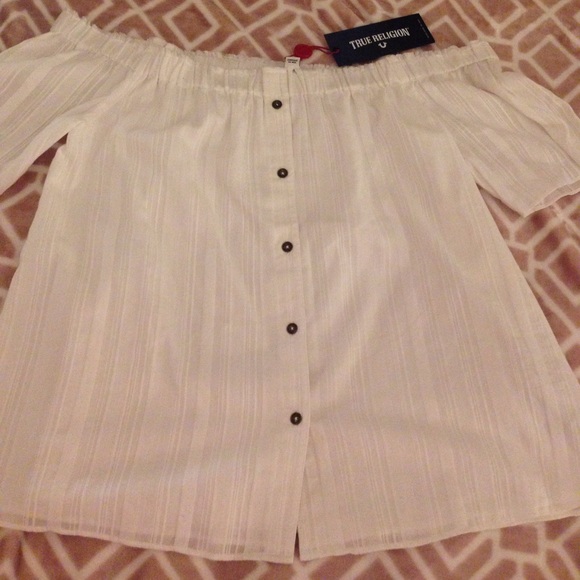 LAST 1!!! True Religion Off shoulder button blouse - Picture 3 of 6