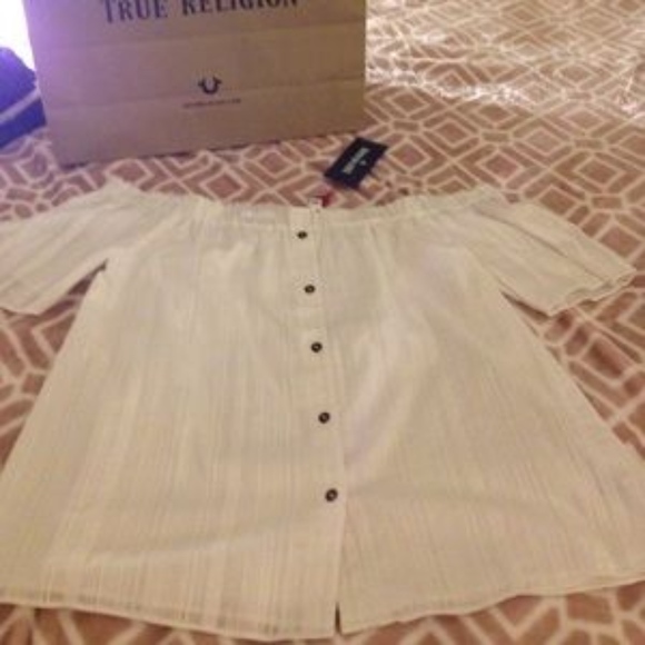 LAST 1!!! True Religion Off shoulder button blouse - Picture 2 of 6