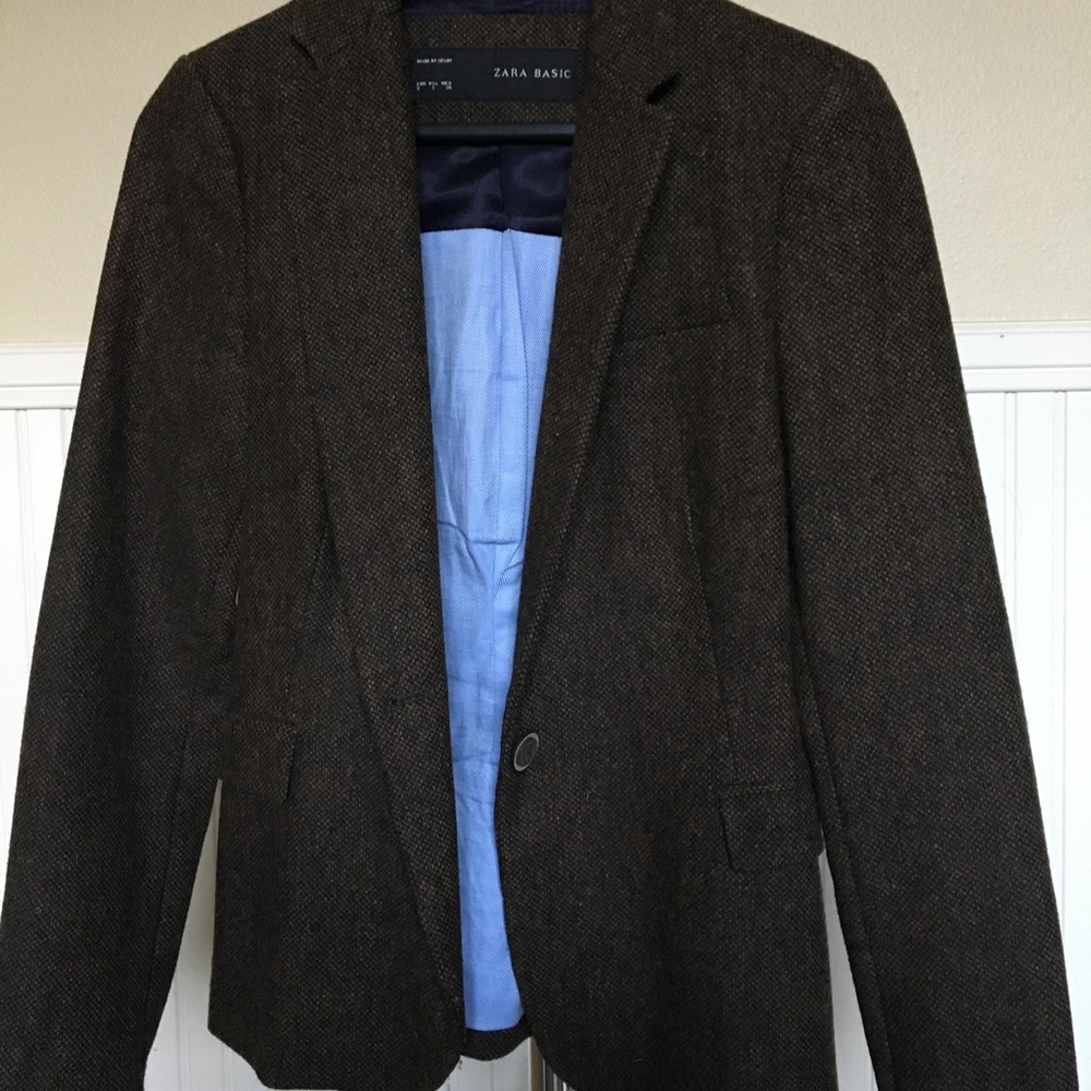 Zara basic wool tweed blazer with contrast details