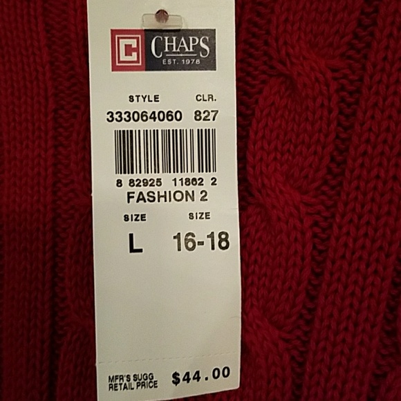 NEW Boy's CHAPS Red Cotton Sweater Large (16-18) - Picture 4 of 4