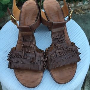 Chie Mahara brown leather fringe sandals