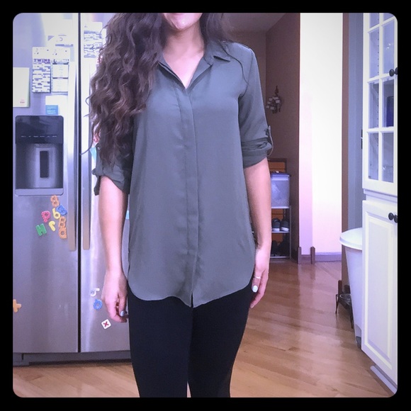 Green Button up Blouse - Picture 1 of 3