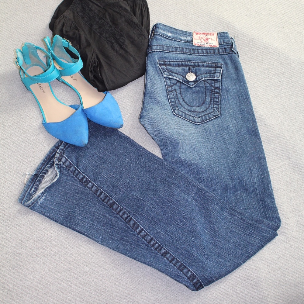 Vintage 2000s True Religion World Tour Joey Big 7 women's jeans low rise flare