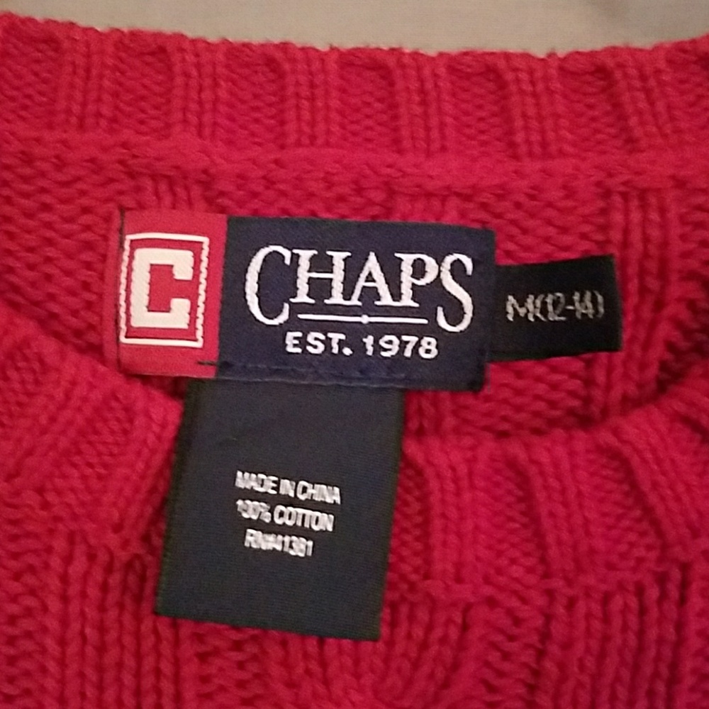 NEW Boy's CHAPS Red Cotton Sweater Medium (12-14) - Picture 4 of 4