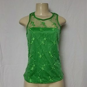 New! Green sheer neck blouse