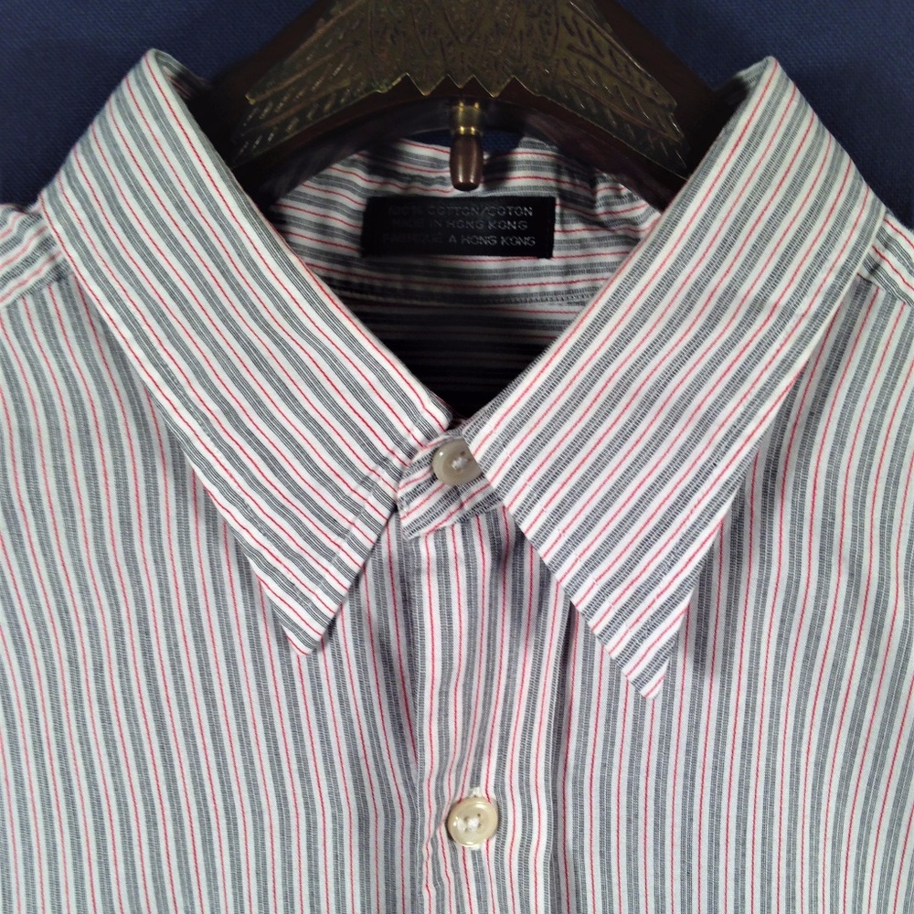 DKNY Red Black Stripe Long Sleeve Dress Shirt