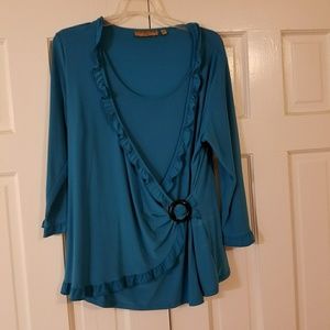 Teal Blouse with ruffle