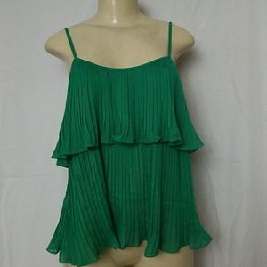 New! Green pleated tiered blouse