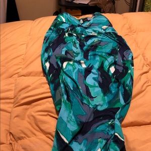 Blue green print maxi wide strap dress