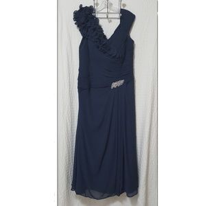 Jovani Ruffle Sleeve Dress (Navy Blue Color)