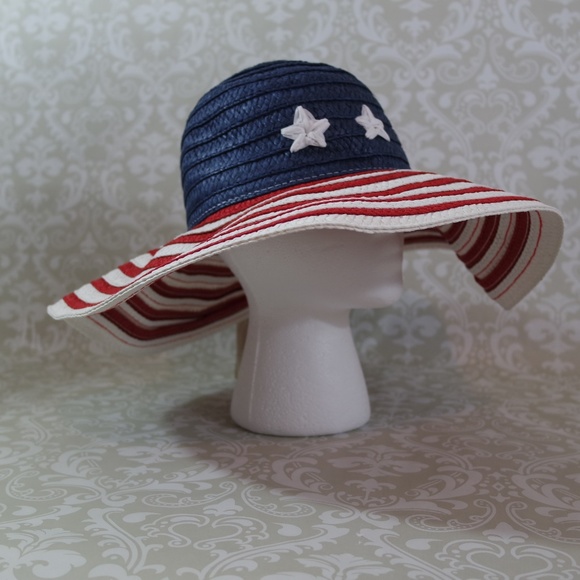 red white and blue floppy hat