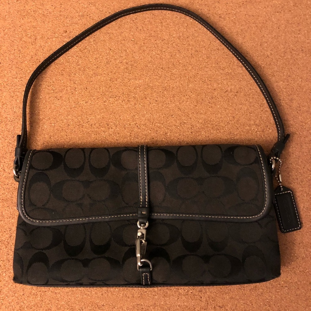 Coach black on black flapover baguette. Almost new