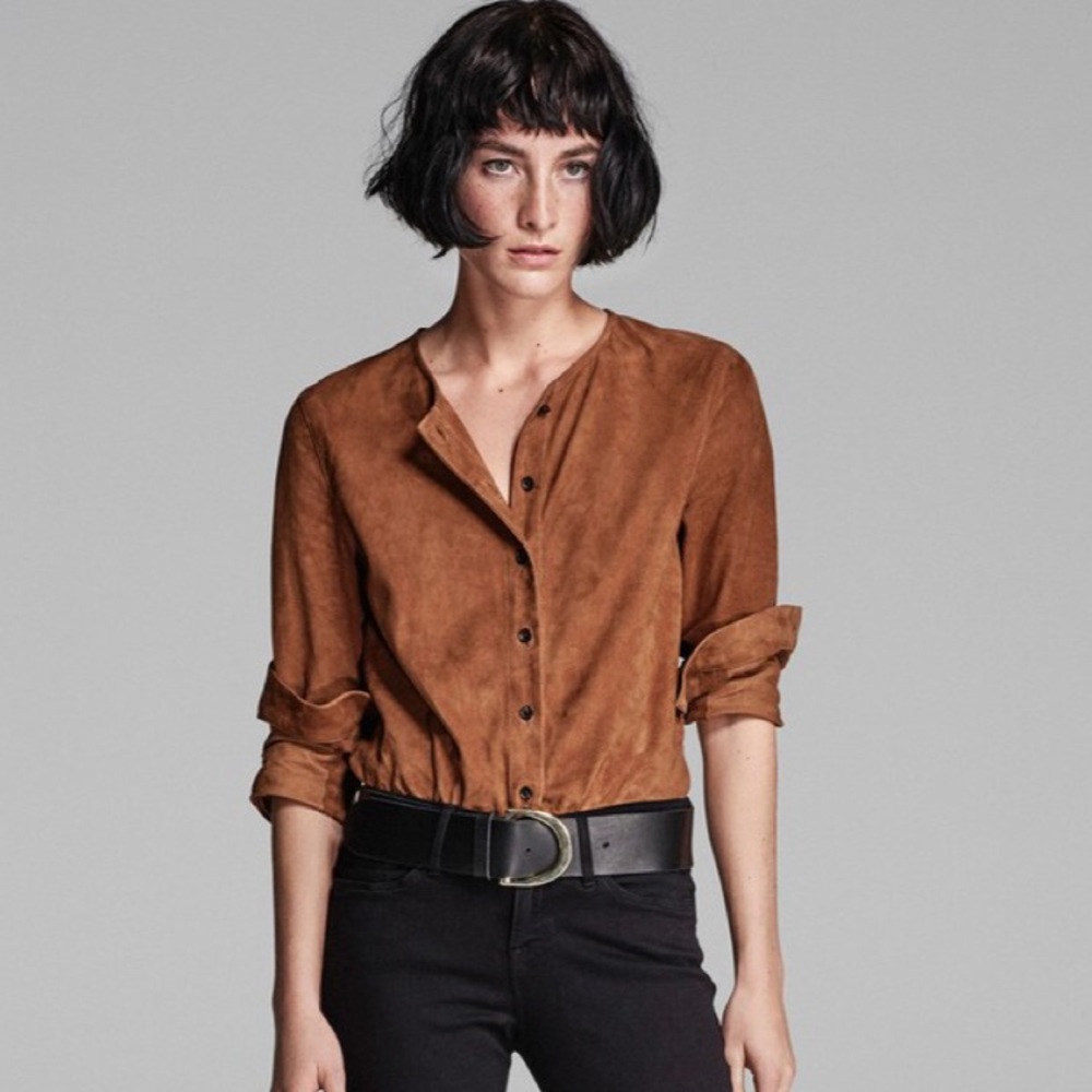 FRAME Suede Button Down Top XS