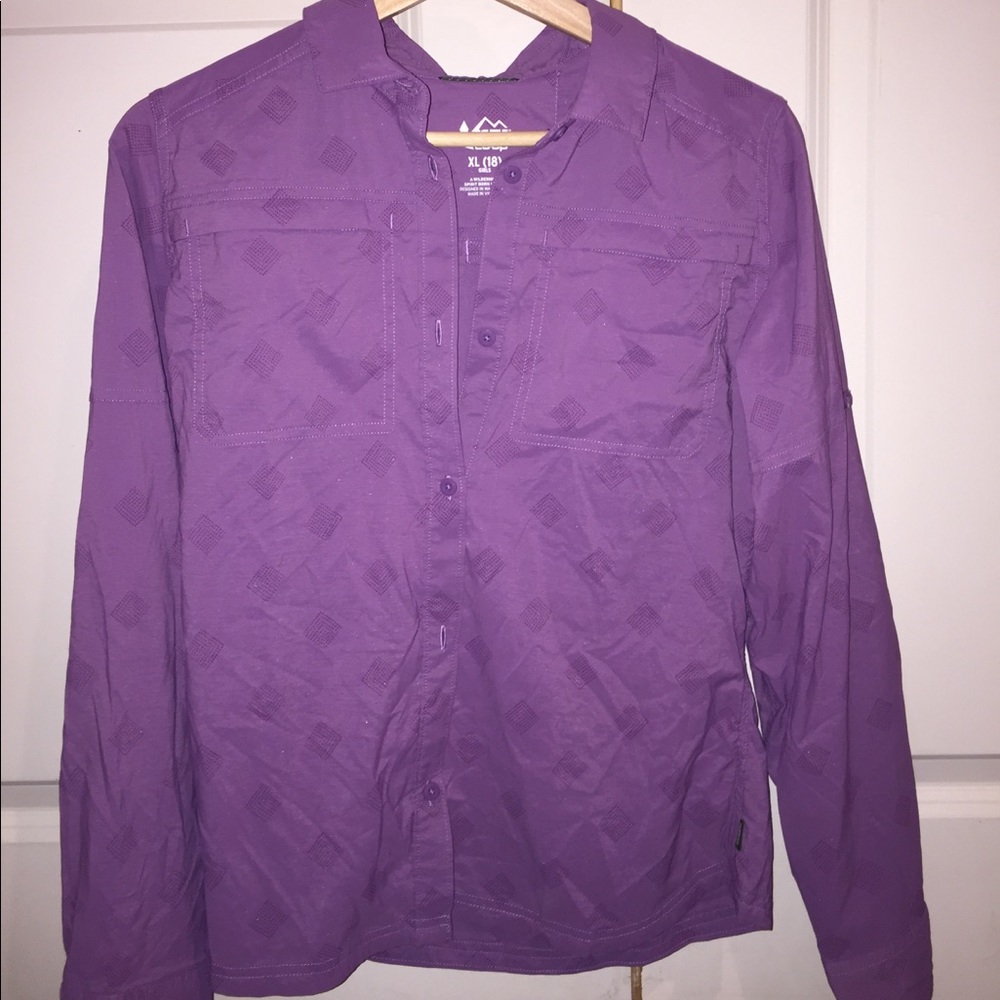 Purple button down top REI