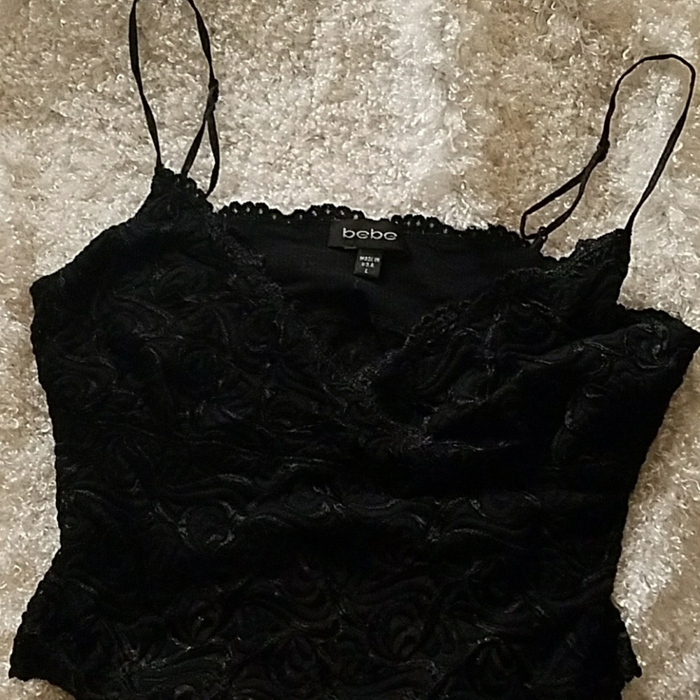Spaghetti strap black crop top. Bebe