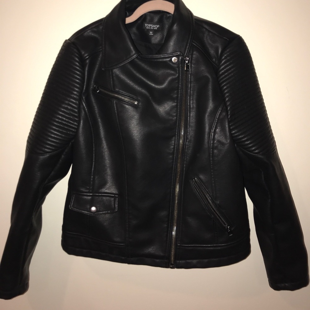 TOPSHOP collared faux leather jacket