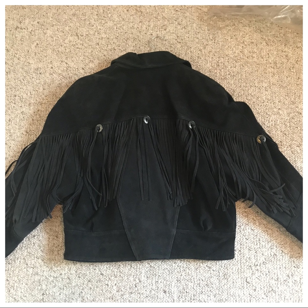 Black suede fringe vintage jacket