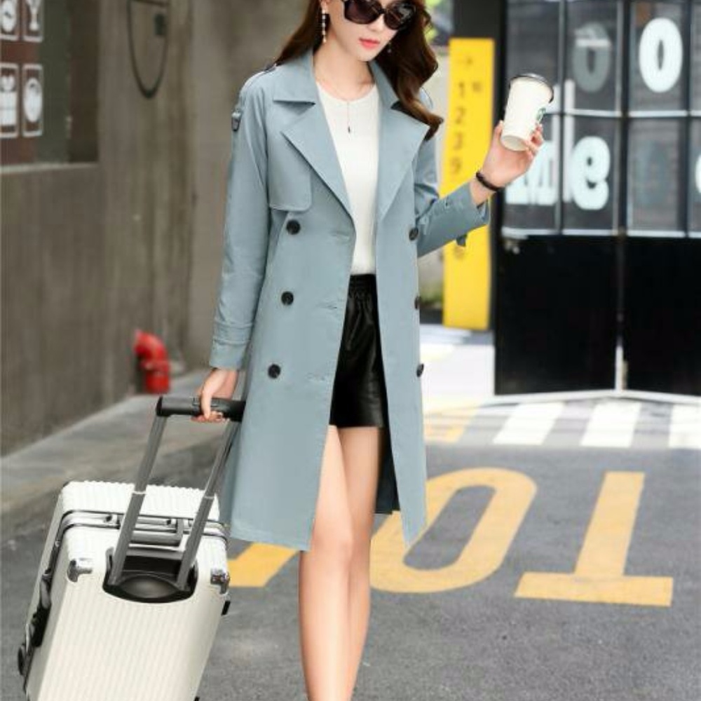 Editor pick grey sky blue trench coat like new