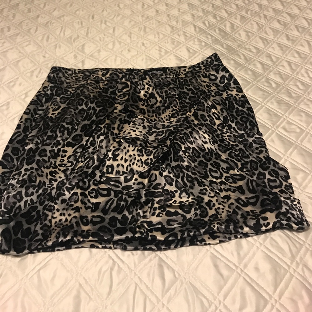 Bebe satin ruffled miniskirt