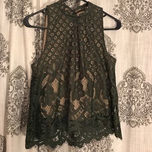 Cute army green lace crop top. Mock neck with slip