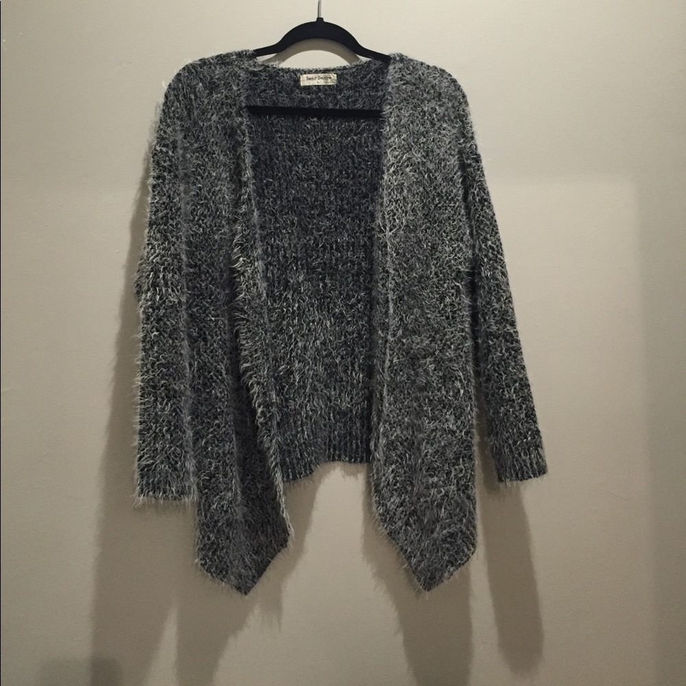 Bear Dance Black and Grey Fuzzy Oversized Cardigan