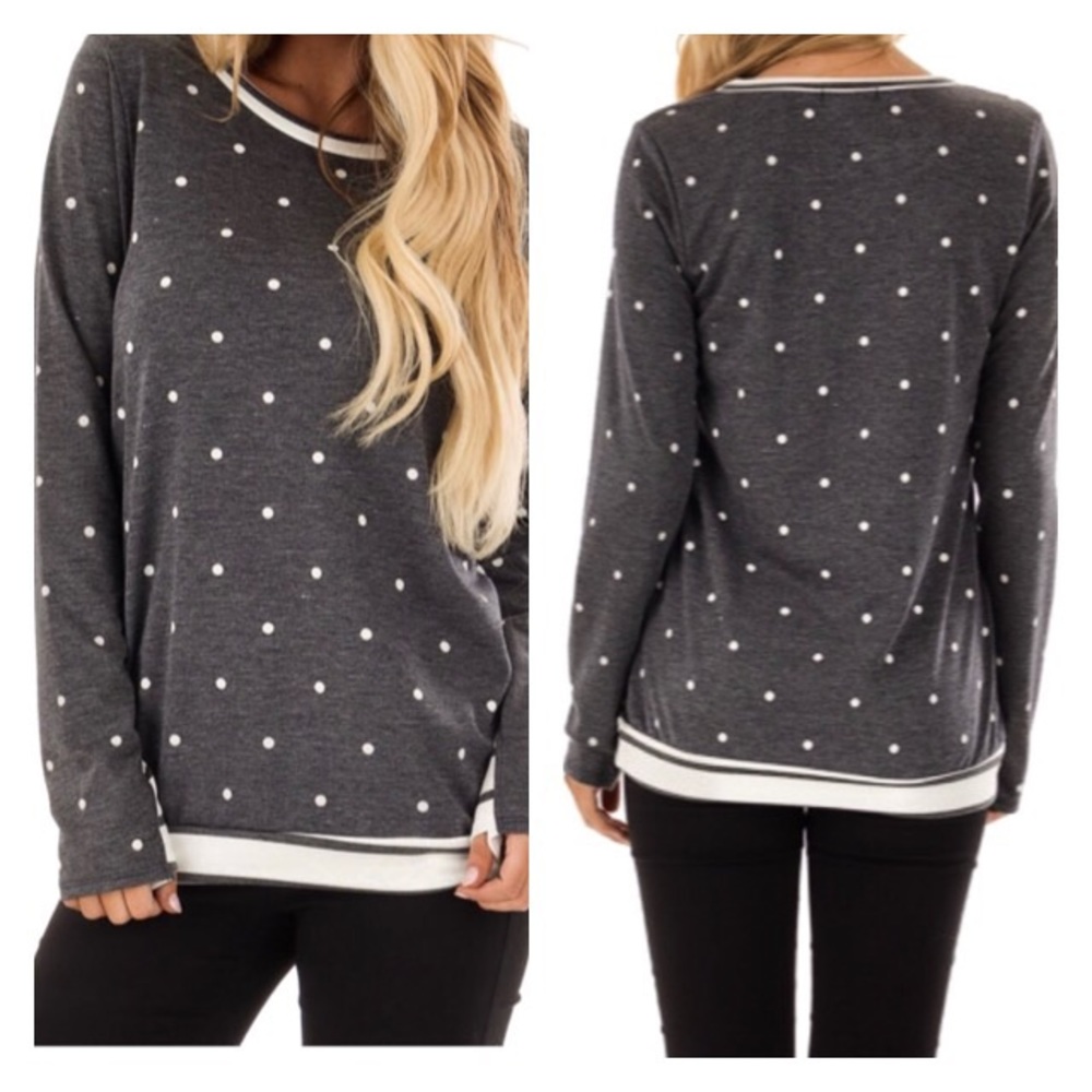 Gray Polka Dot Top  White Stripes - Picture 2 of 5