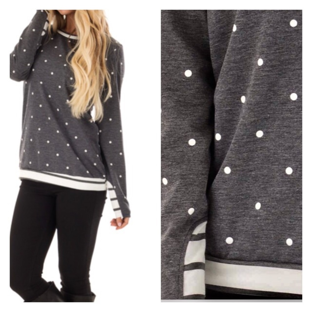 Gray Polka Dot Top  White Stripes - Picture 3 of 5