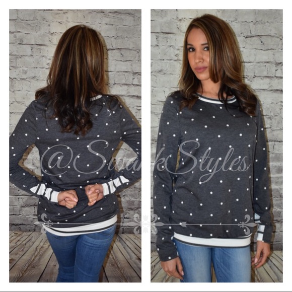 Gray Polka Dot Top White Stripes - Picture 5 of 5