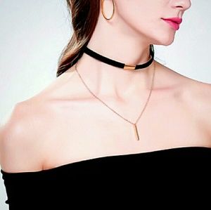 Fashion Black and Brown Velvet chocker gold color