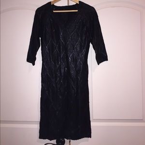 Shiny Black Knit Sweater Dress