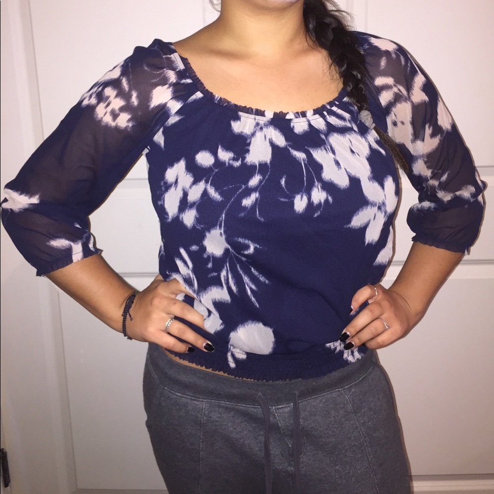 Sheer Blue and White Blouse