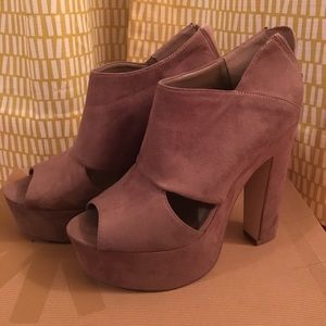 Brown faux suede chunky heels