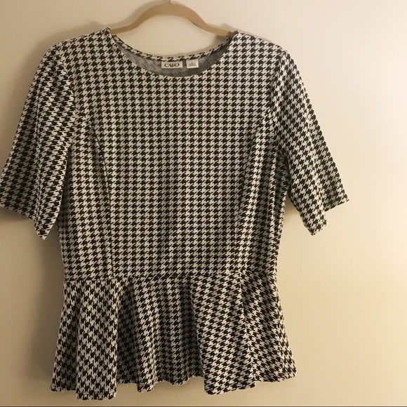 Tops - houndstooth print peplum top